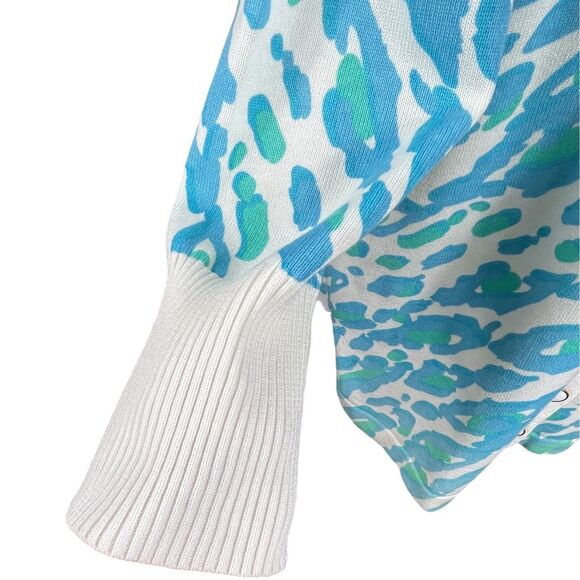 NWT Bob Mackie Wearable Art Cardigan Sweater Size Large Blue Green Animal Print - Picture 10 of 16